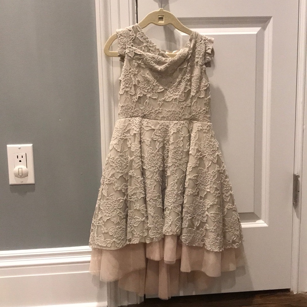 Joyfolie beige lace dress with tulle underlay-sz4